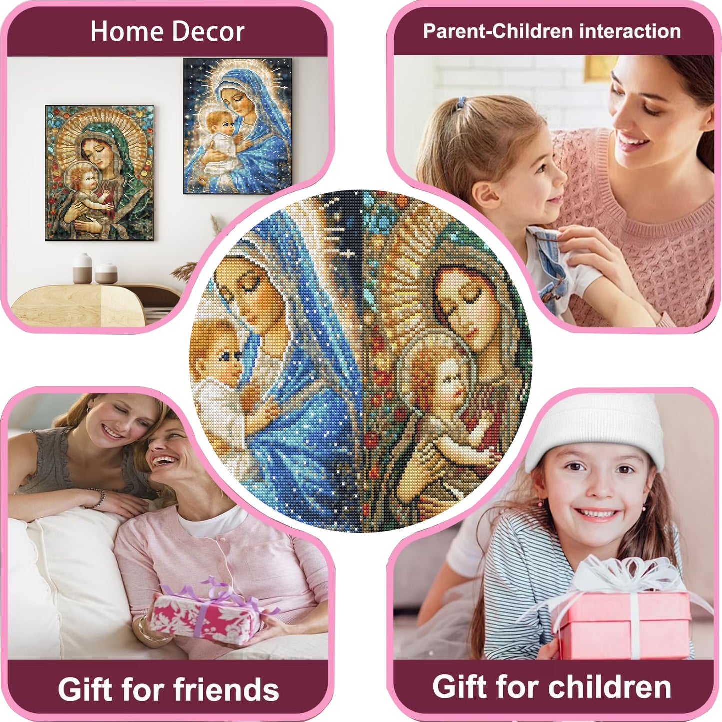 CSZPPQAF 2-Pack Madonna and Child Diamond Painting Kits for Adults - Full Round Drill, Textured Diamond Art for Home Wall Decor
