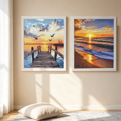 Mosaflare 4-Pack Diamond Art Painting Kits,Ocean View Art Craft Kits,Full Round Drill,Home Wall and Relaxing 12"×16"