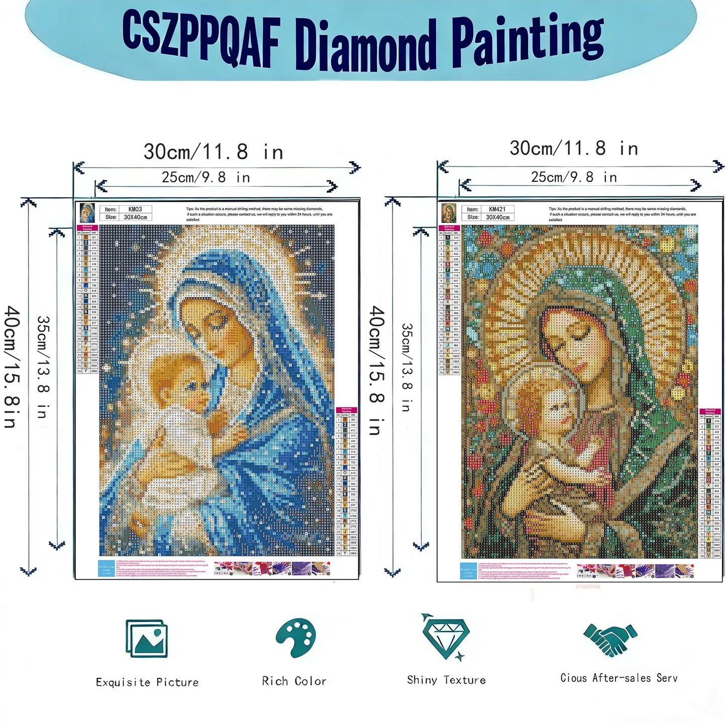 CSZPPQAF 2-Pack Madonna and Child Diamond Painting Kits for Adults - Full Round Drill, Textured Diamond Art for Home Wall Decor