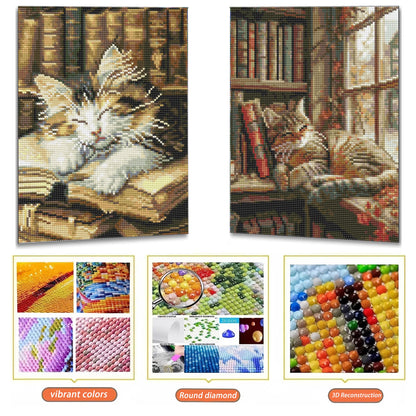 Mosaflare Cat Diamond Art Painting Kits,2-Pack Art Craft kits,Full Round Drill,Home Wall and Relaxing 12"×16"