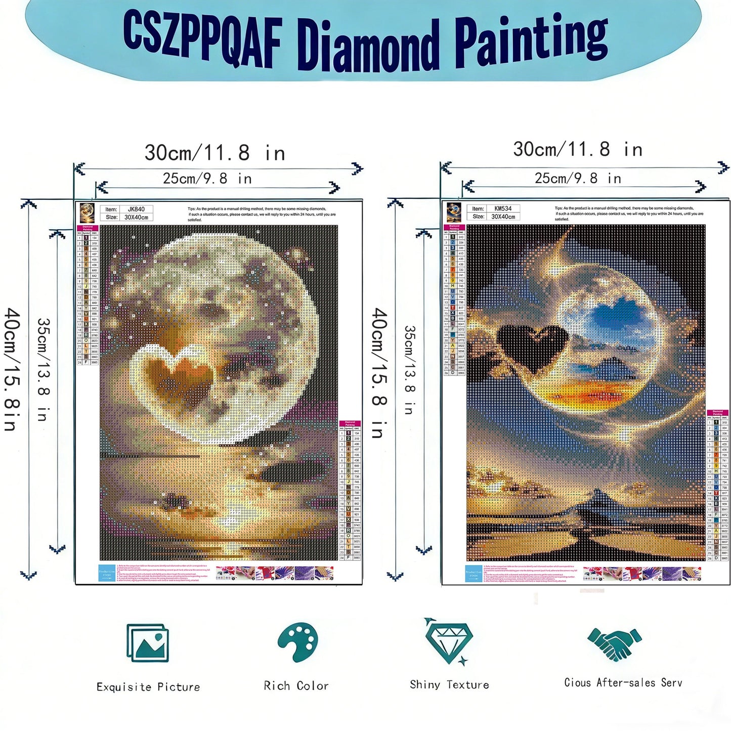 CSZPPQAF Moon Diamond Painting Kits,2-Pack Full Round Dril Diamond Art,11.8"×15.8",Relaxing Craft