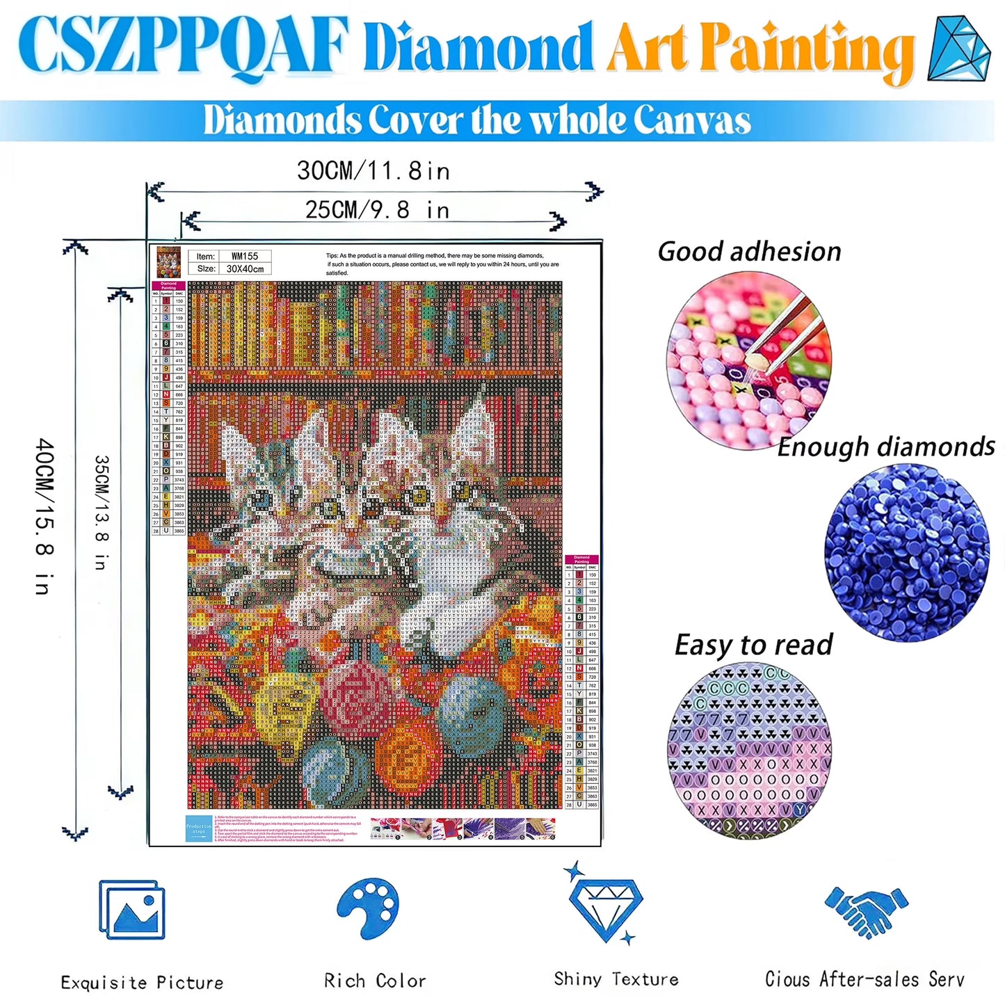 CSZPPQAF Diamond Art Kit,Cat Diamond Painting Kits for Beginners,Full Round Drill,Home Wall 11.8"*15.8"