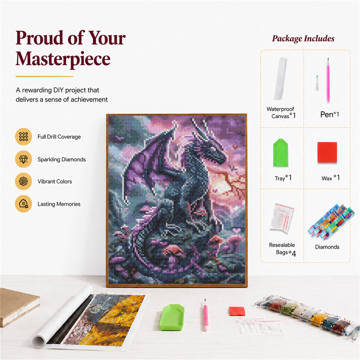 CSZPPQAF Dragon Diamond Painting Kits for Adults, Full Drill Round Diamond Art Craft,11.8"×15.8"