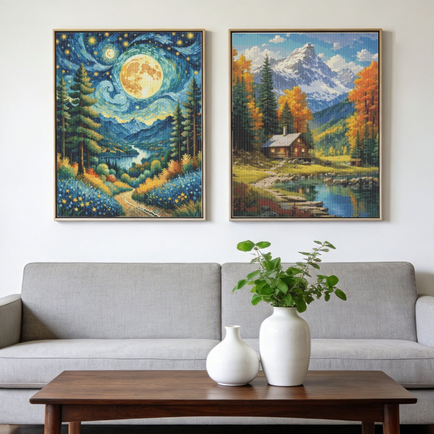 Mosaflare Diamond Art Painting Kits,2-Pack Naturally Art Craft Kits,Full Round Drill,Home Wall and Relaxing 12"×16"