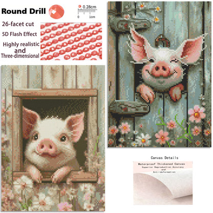 CSZPPQAF 2-Pack Diamond Art Kit,Pink Pig Diamond Painting Kits for Beginners,Full Round Drill,Home Wall 11.8"*15.8"