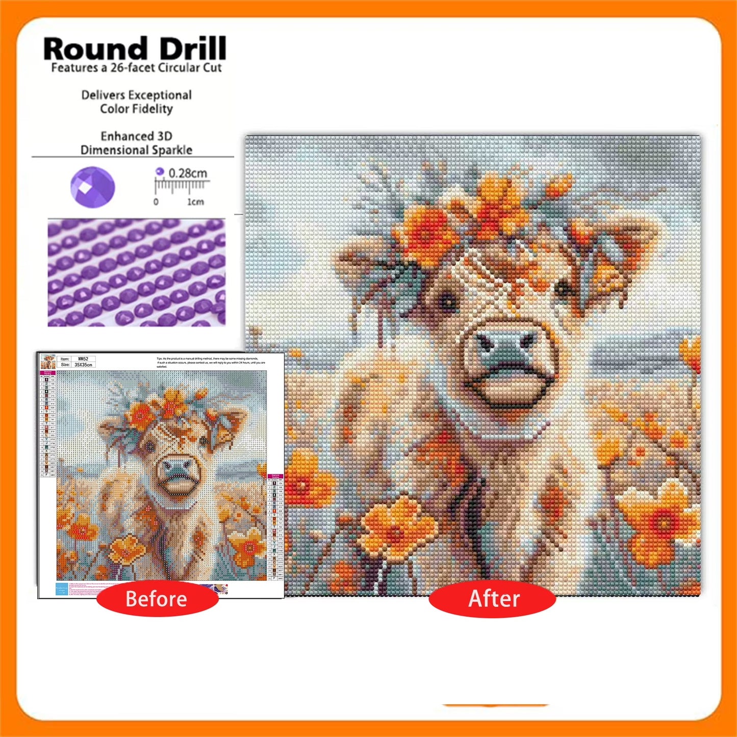 CSZPPQAF 5D DIY Diamond Art Kits for Adults Beginners,Highland Cow Diamond Dots Art,Home Wall Decor 13.8x13.8in.