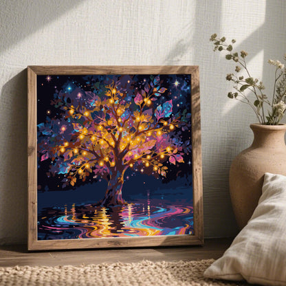 Mosaflare Paint by Numbers Kit for Beginners-Wisdom Tree,DIY Craft for Adults 16"x16" Canvas