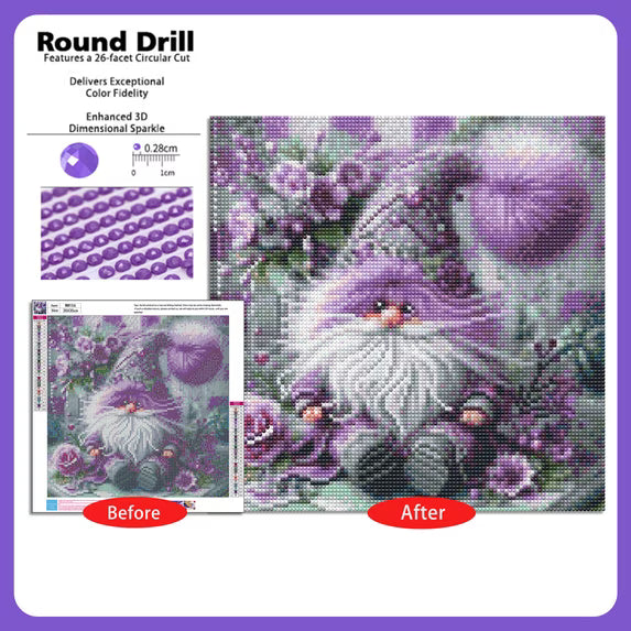 CSZPPQAF Diamond Art Kit,Gnome Diamond Painting Kits for Beginners,Full Round Drill,Home Wall 13.8"*13.8"