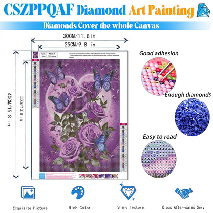 CSZPPQAF Butterfly Diamond Painting Kits,Full Round Drill Diamond Art,Craft for Adults,Home Wall 11.8×15.8 inch