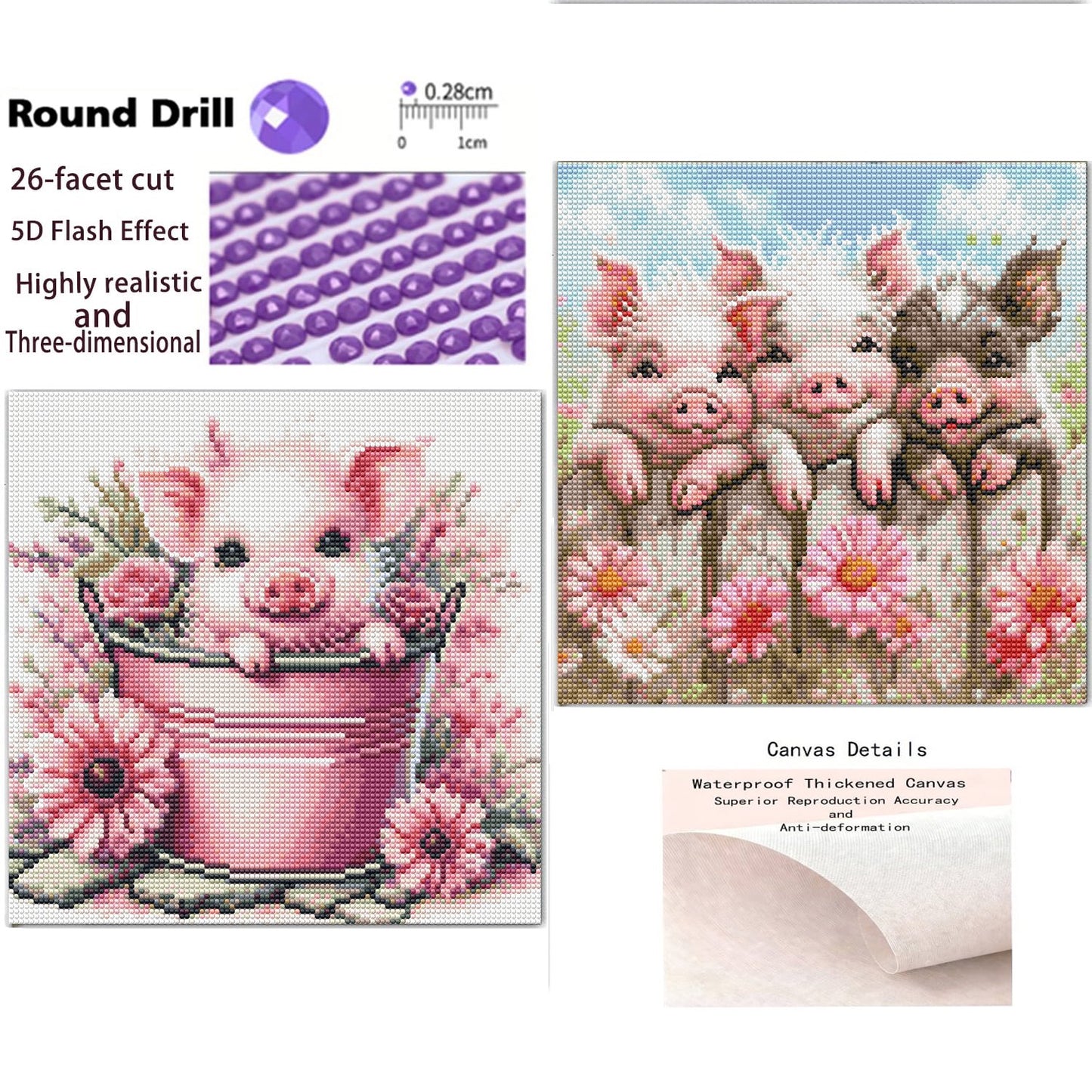 CSZPPQAF Diamond Art Painting Kits,2-Pack Little Pig Art Craft Full Round Drill,13.8"×13.8"