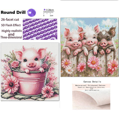 CSZPPQAF Diamond Art Painting Kits,2-Pack Little Pig Art Craft Full Round Drill,13.8"×13.8"