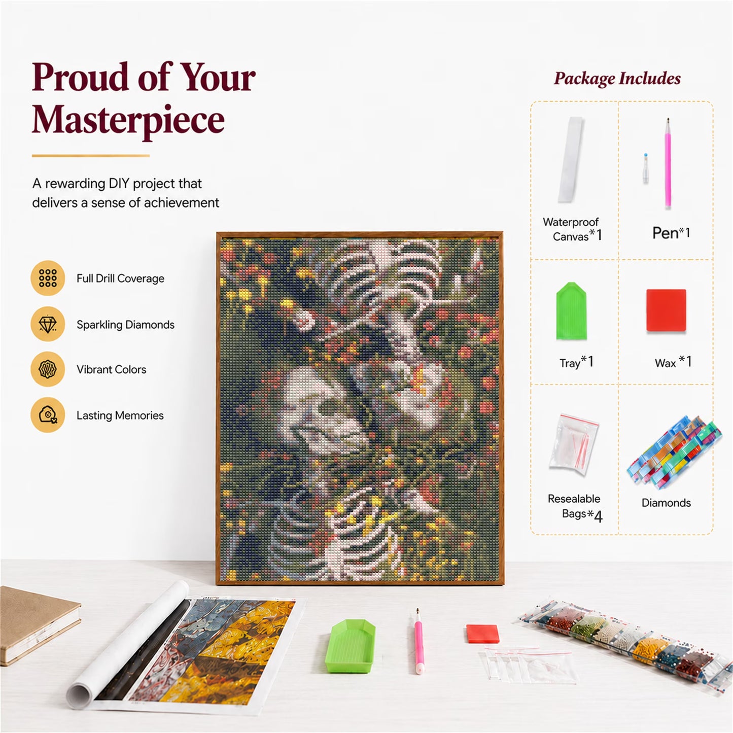 CSZPPQAF Skull Diamond Painting Kits,5D DIY Full Round Drill Diamond Art,Craft for Adults,Home Wall 11.8×15.8 inch