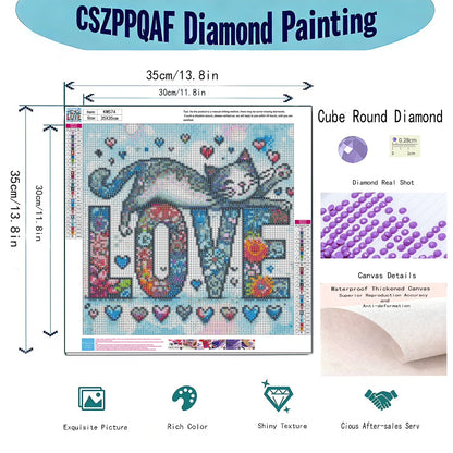 CSZPPQAF 5D Diamond Art for Adults Beginners-Love and Cat,Full Round Drill Diamond Painting Kits, Relaxing Craft & Wall Decor