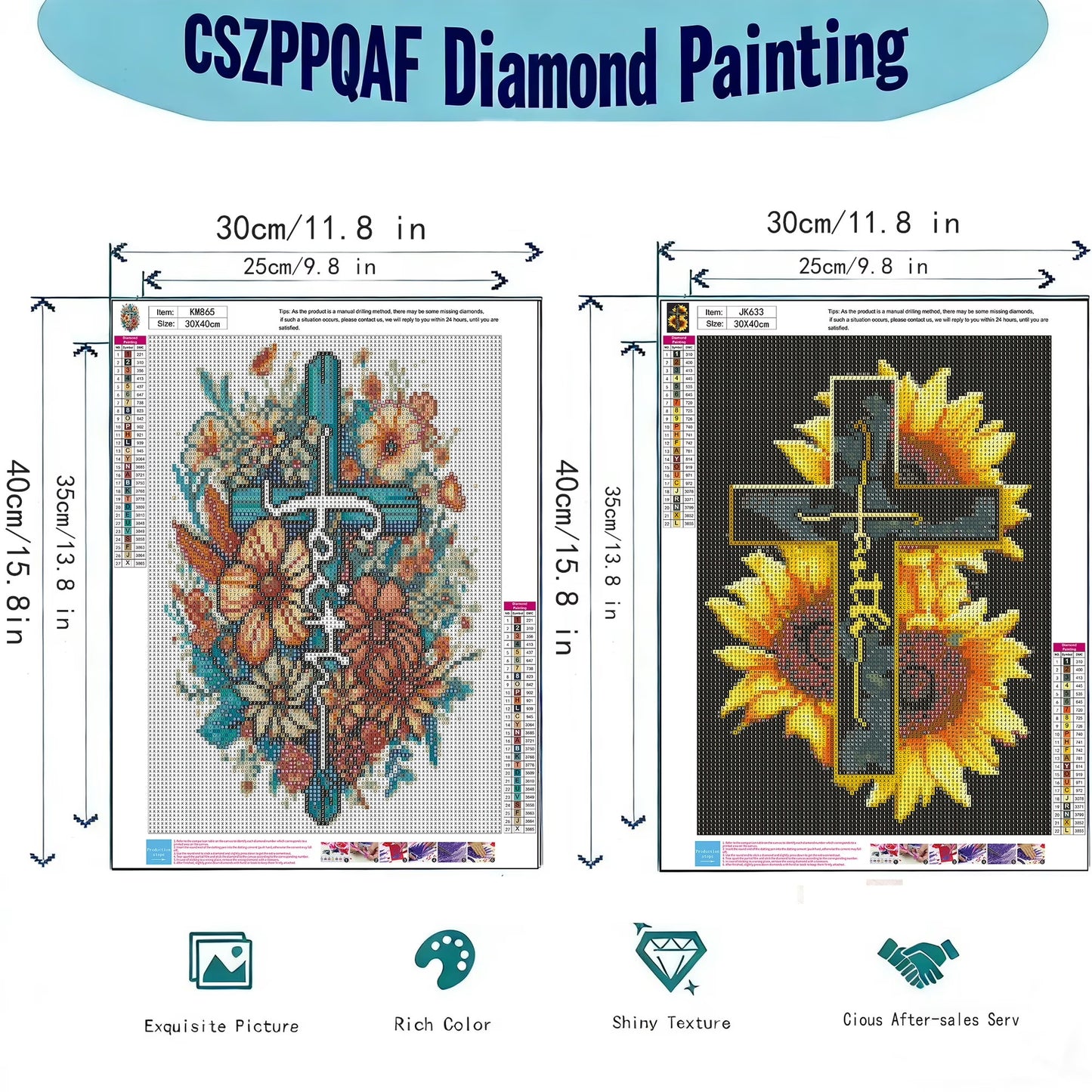 CSZPPQAF 2-Pack Cross Diamond Painting Kits for Adults Beginner- Full Round Drill,Gem Art Craft Set for Home Wall Decor or Relax Gift