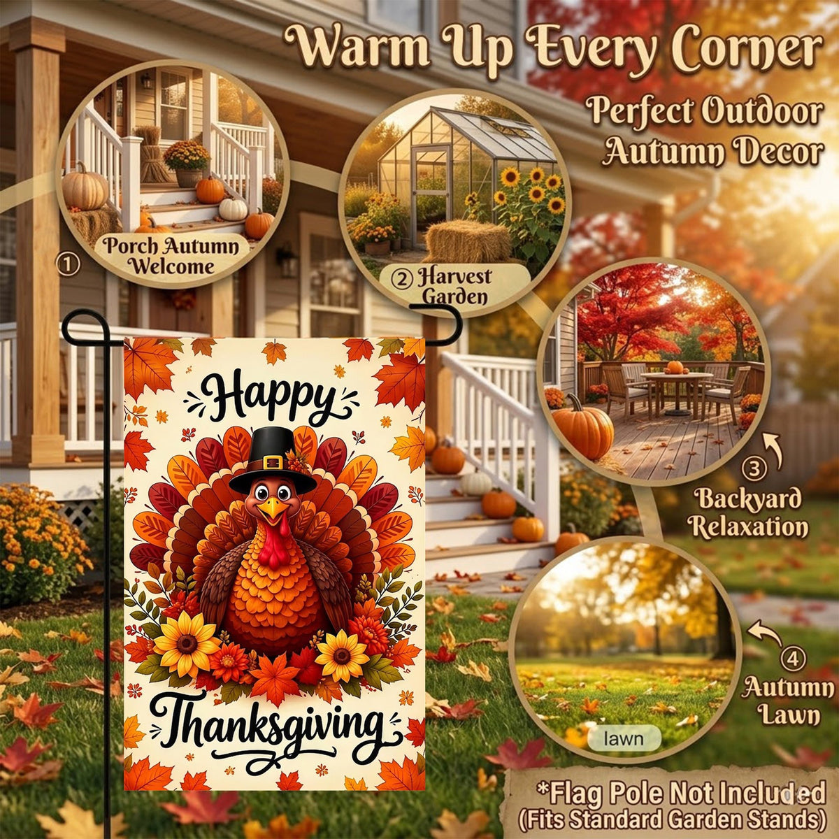 CSZPPQAF Thanksgiving Garden Flags 12x18 Double Sided,2 Pack-165 GSM Polyester Fall Yard Decoration Flags, Fade Resistant