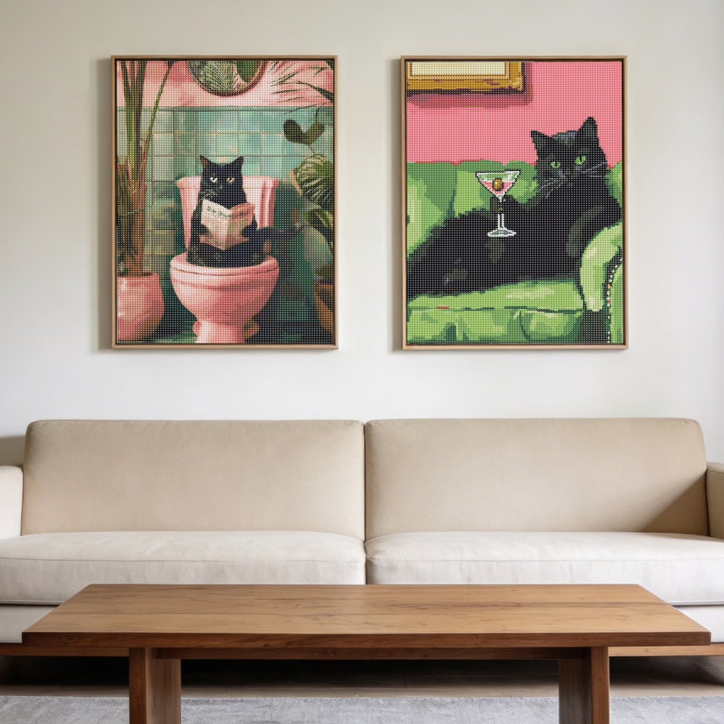 Mosaflare Diamond Art Painting Kits,2-Pack Cat Craft Kits,Full Round Drill,Home Wall and Relaxing 12"×16"