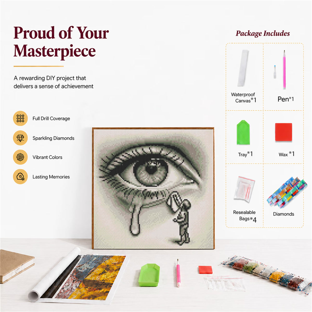 CSZPPQAF Diamond Painting for Adults-Eyes,Full Round Drill Diamond Art Kits, Relaxing Craft & Wall Decor