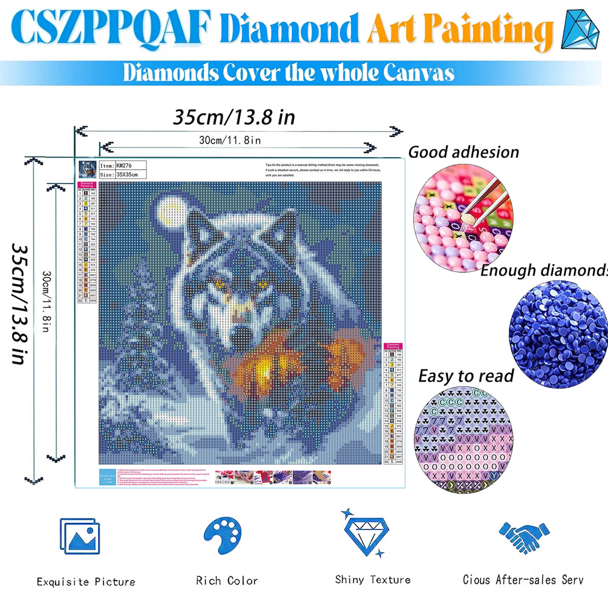 CSZPPQAF Winter Wolf Diamond Painting Kits for Adults, Full Drill Round Diamond Art Kit, Art Craft, Home Wall Decor and Gift 13.8 x 13.8 Inch