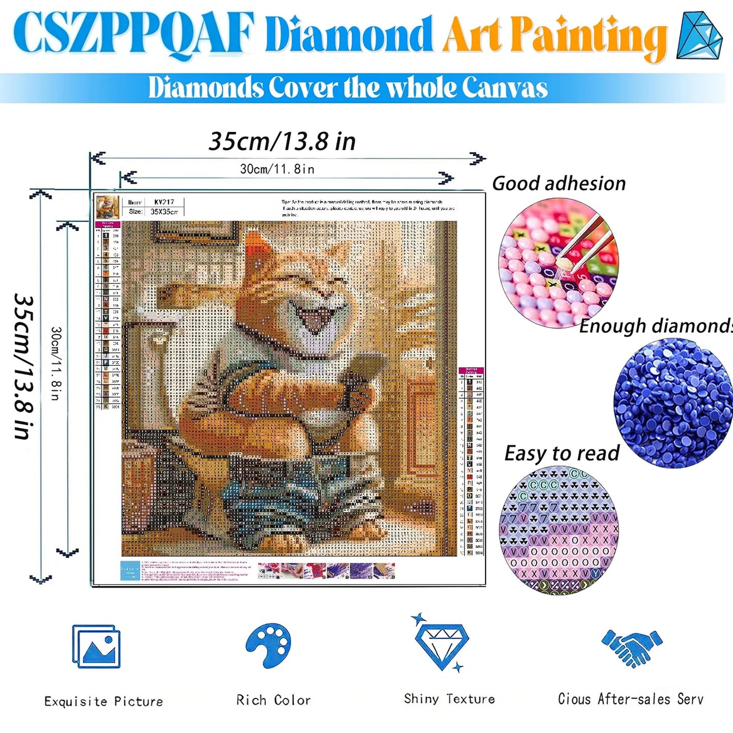 CSZPPQAF 5D DIY Diamond Art Kits for Adults Beginners,Cat Diamond Dots Art,Home Wall Decor 13.8x13.8inches.