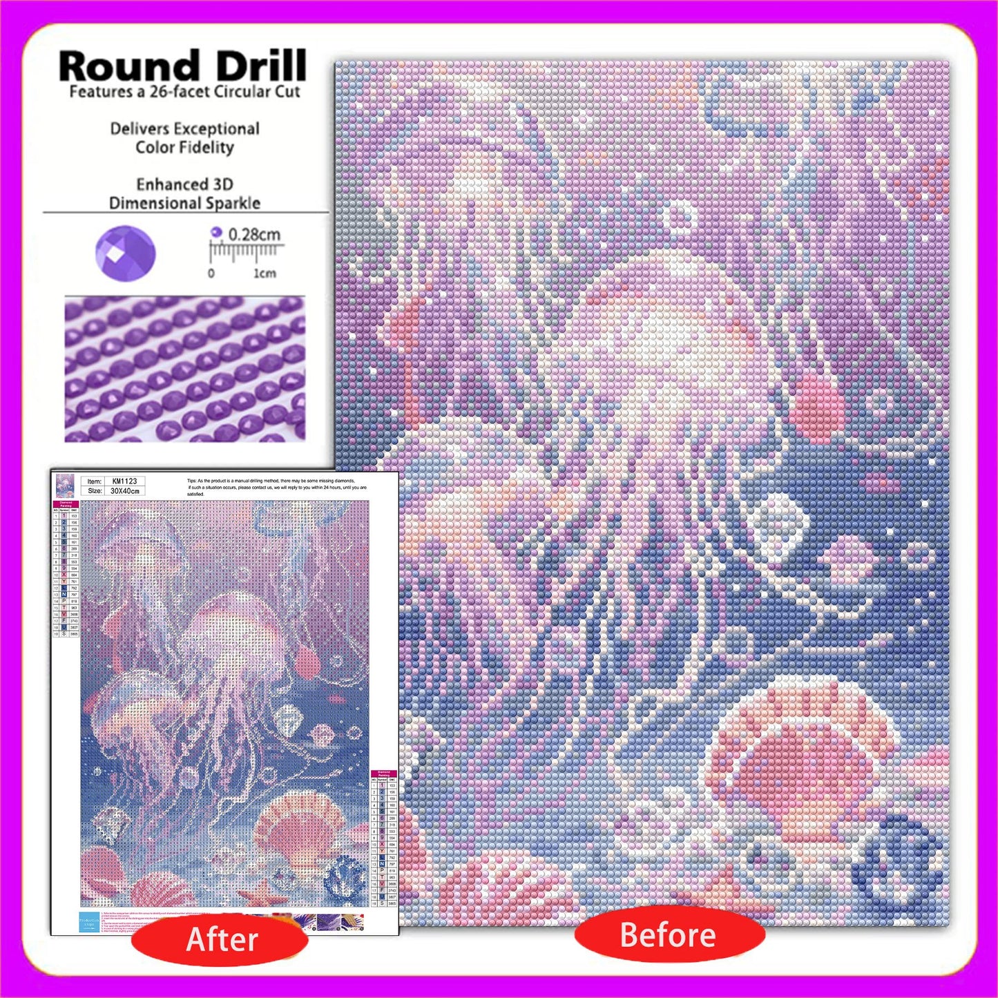 CSZPPQAF Diamond Painting for Adults-Jellyfish,Full Round Drill Diamond Art Kits, Relaxing Craft & Wall Decor