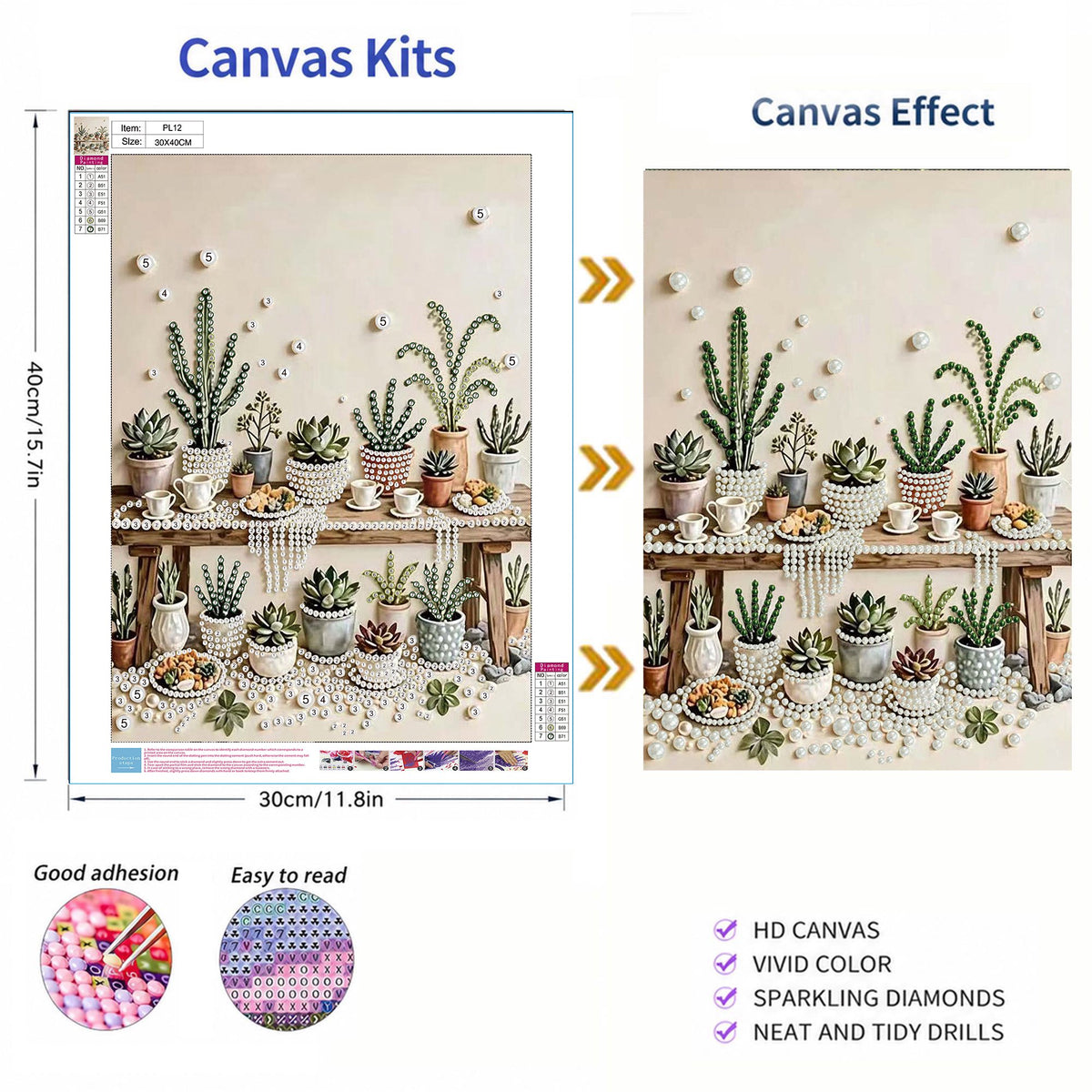 Mosaflare Pearl Diamond Painting Kit for Adults,DIY Diamond Art,12×16 inch HD Canvas,Potted Plants Home Decoration