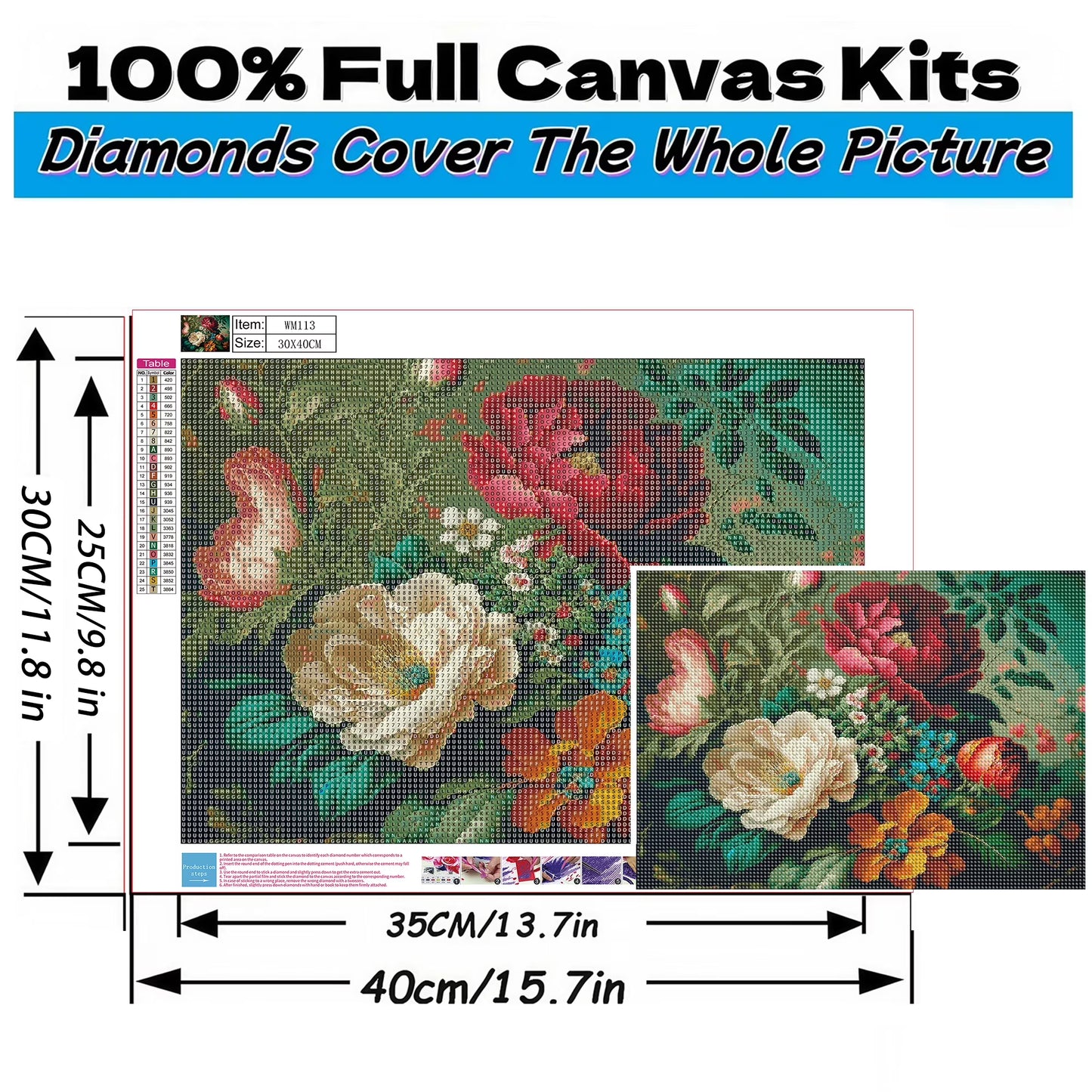 Mosaflare Flowers Diamond Painting Kits,Full Round Drill Diamond Art Kit for Adults,Home Wall and Relaxing Art Craft