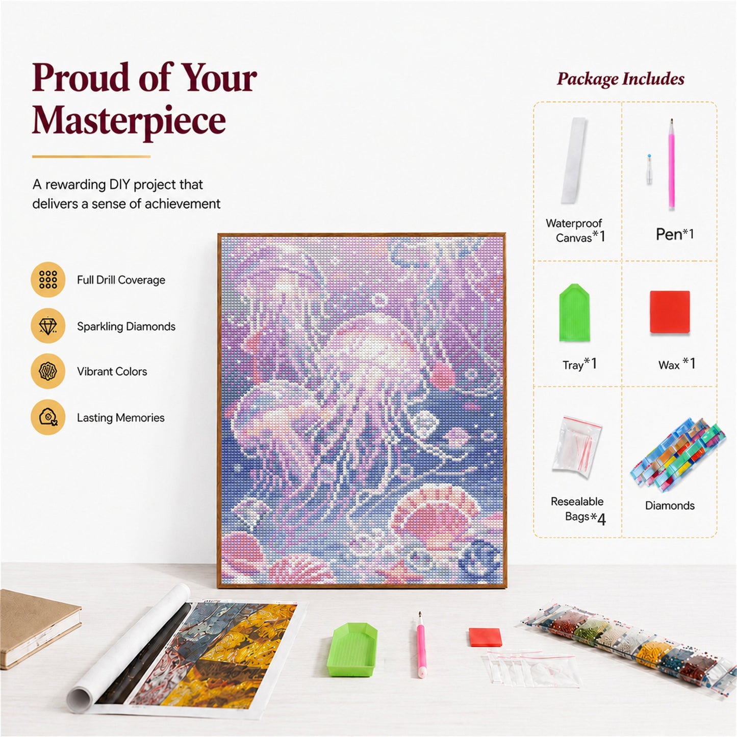 CSZPPQAF Diamond Painting for Adults-Jellyfish,Full Round Drill Diamond Art Kits, Relaxing Craft & Wall Decor