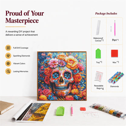 CSZPPQAF Skull Diamond Painting Kits for Adults, Full Drill Round Diamond Art Craft,13.8"×13.8"