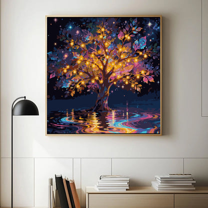 Mosaflare Paint by Numbers Kit for Beginners-Wisdom Tree,DIY Craft for Adults 16"x16" Canvas