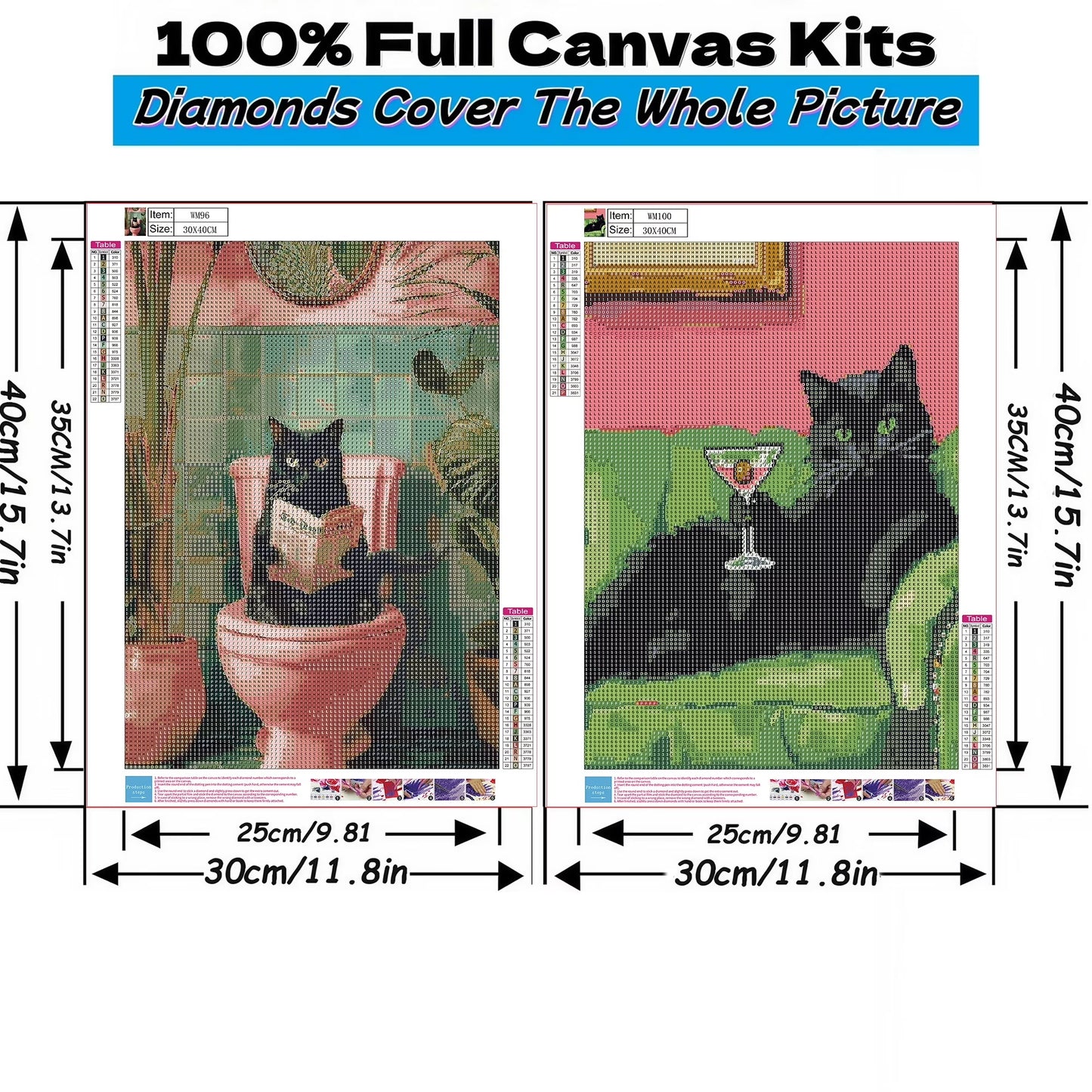Mosaflare Diamond Art Painting Kits,2-Pack Cat Craft Kits,Full Round Drill,Home Wall and Relaxing 12"×16"