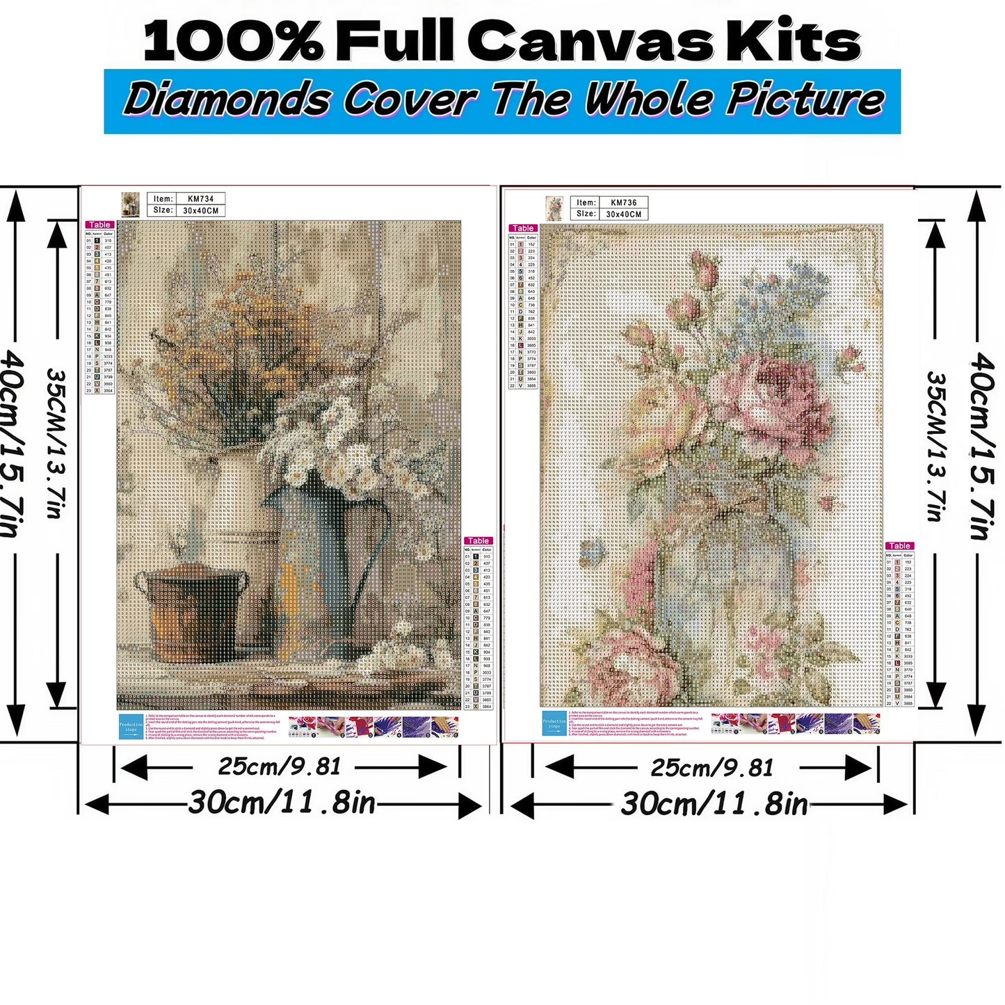 Mosaflare Diamond Art Painting Kits,2-Pack Vintage Country Craft Kits,Full Round Drill,Home Wall and Relaxing 12"×16"