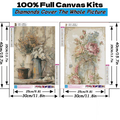 Mosaflare Diamond Art Painting Kits,2-Pack Vintage Country Craft Kits,Full Round Drill,Home Wall and Relaxing 12"×16"