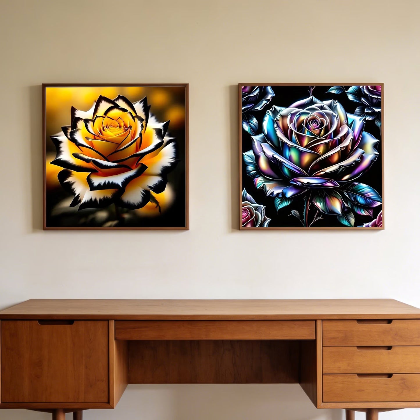 CSZPPQAF 2-Pack Diamond Art Kit,Flowers Diamond Painting Kits for Beginners,Full Round Drill,Home Wall 13.8"*13.8"