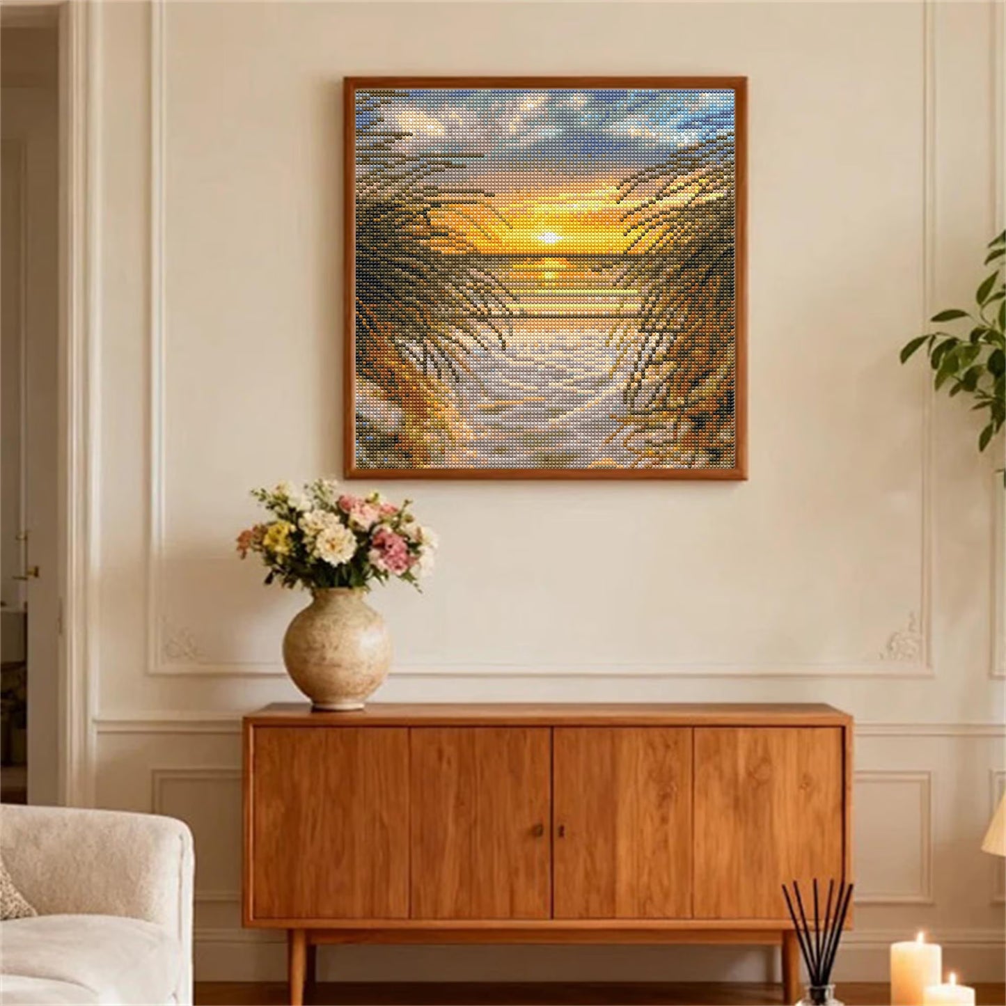 Mosaflare Beach Diamond Painting Kit,DIY Full Drill Sunrise Diamond Art,Stress Relief Craft Art and Home Decor 14"×14"