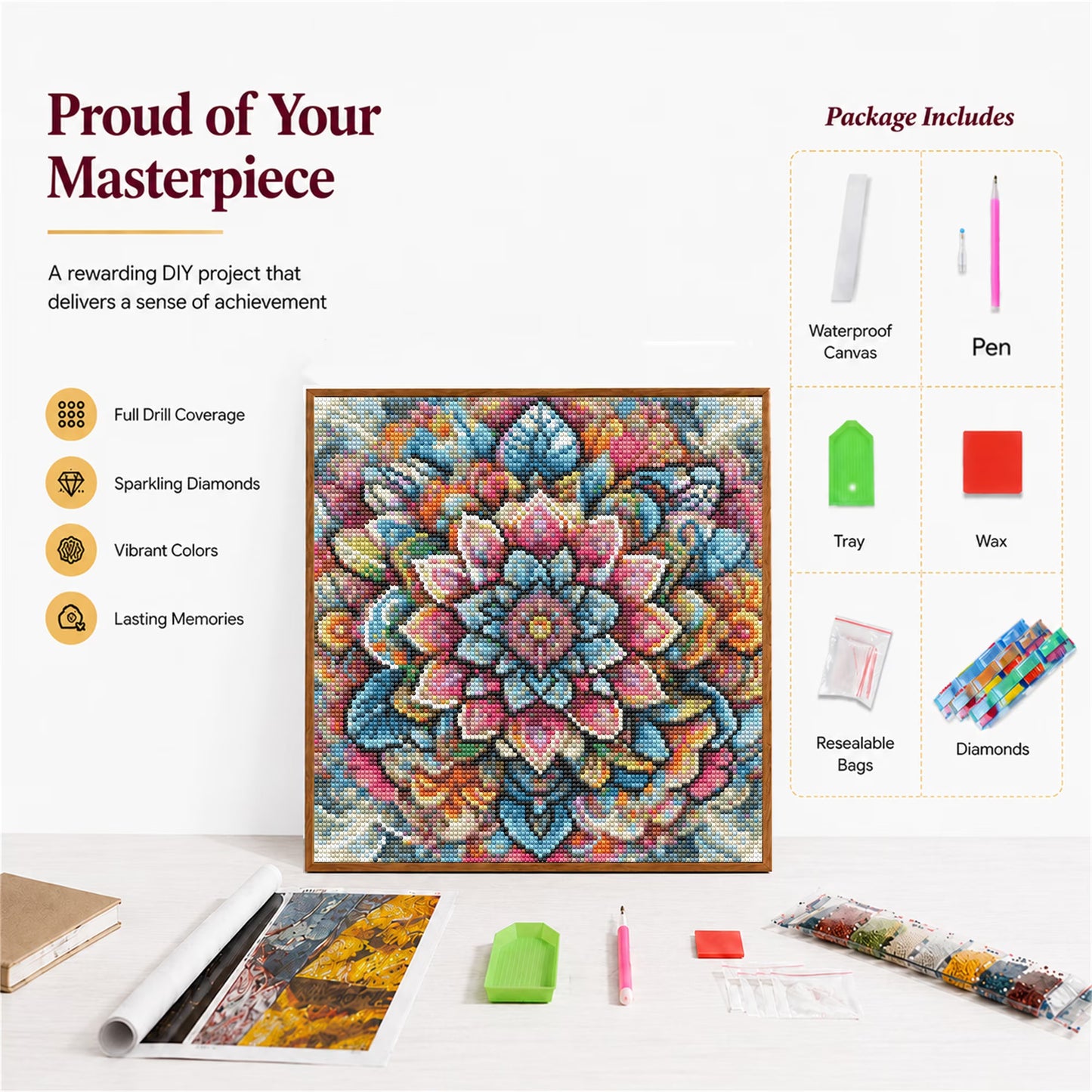 CSZPPQAF Diamond Painting Kits for Adults 13.8×13.8 in,Hundred Flowers 5D DIY Diamond Art Kit for Home Wall Decor
