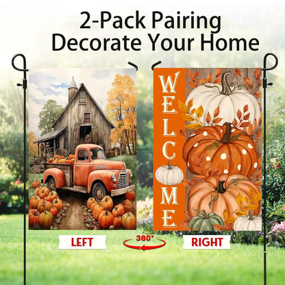 CSZPPQAF Autumn Garden Flags 12x18 Double Sided-Bountiful Harvest,2 Pack-165 GSM Polyester Fall Yard Decoration Flags, Fade Resistant