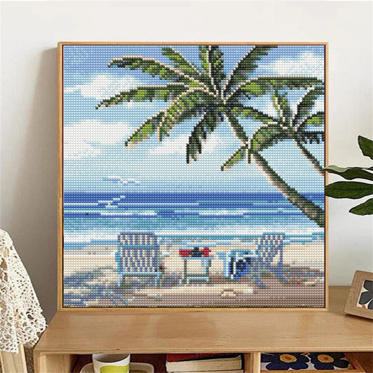 Mosaflare Summer Diamond Painting Kit,DIY Full Drill Beach Diamond Art,Stress Relief Craft Art and Home Decor 14"×14"