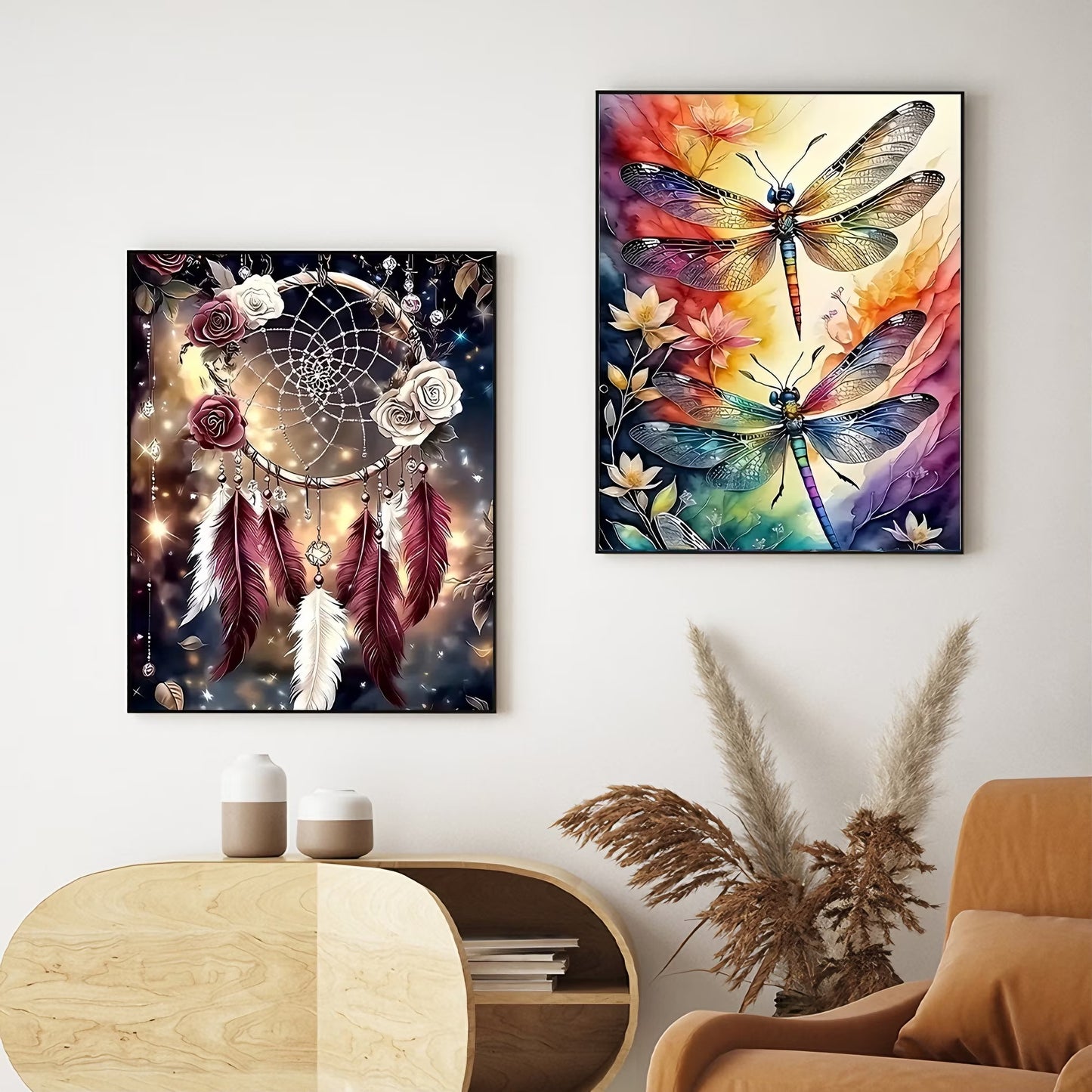 CSZPPQAF 2-Pack Dream Catcher and Dragonfly Diamond Painting Kits for Adults Beginner- Full Round Drill,Gem Art Craft Set for Home Wall Decor or Relax Gift