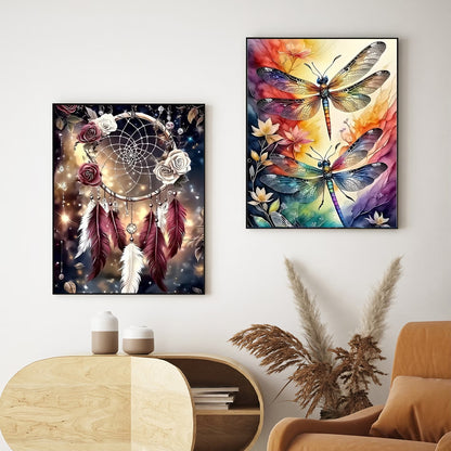 CSZPPQAF 2-Pack Dream Catcher and Dragonfly Diamond Painting Kits for Adults Beginner- Full Round Drill,Gem Art Craft Set for Home Wall Decor or Relax Gift