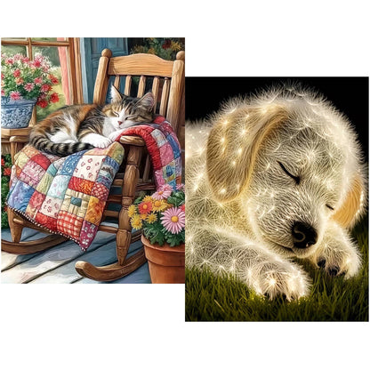 CSZPPQAF 2-Pack Diamond Painting for Adults-Cat and Dog,Full Round Drill Diamond Art Kits, Relaxing Craft & Wall Decor