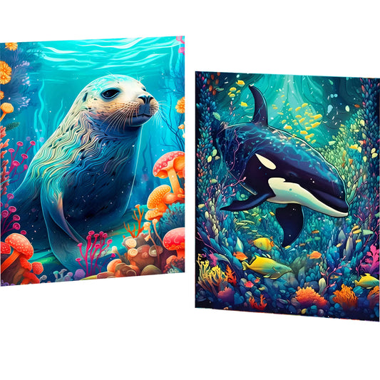 Mosaflare Seals and Orcas Diamond Art Painting Kits,2-Pack Art Craft Kits,Full Round Drill,Home Wall and Relaxing 12"×16"