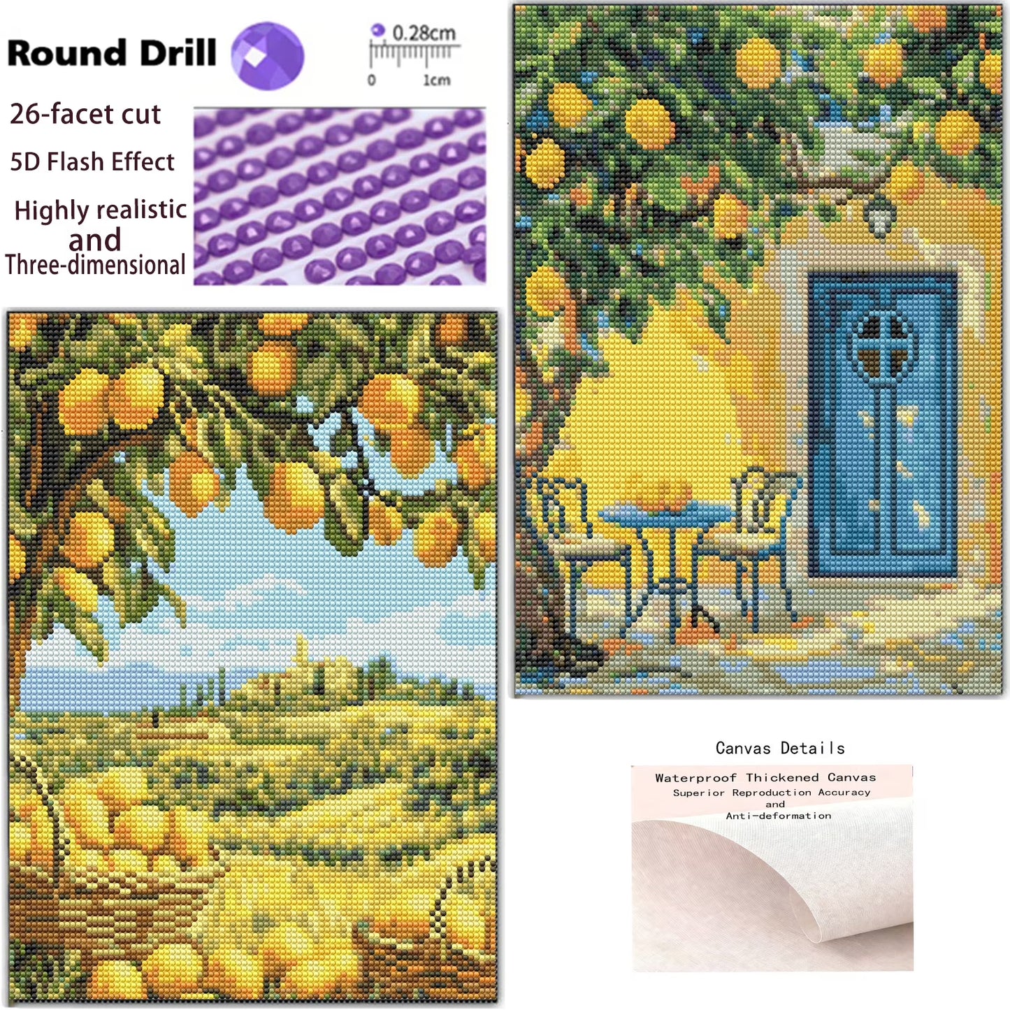CSZPPQAF 2-Pack Diamond Painting Kits-Lemon,Full Round Dril Diamond Art,11.8"×15.8",Relaxing Craft