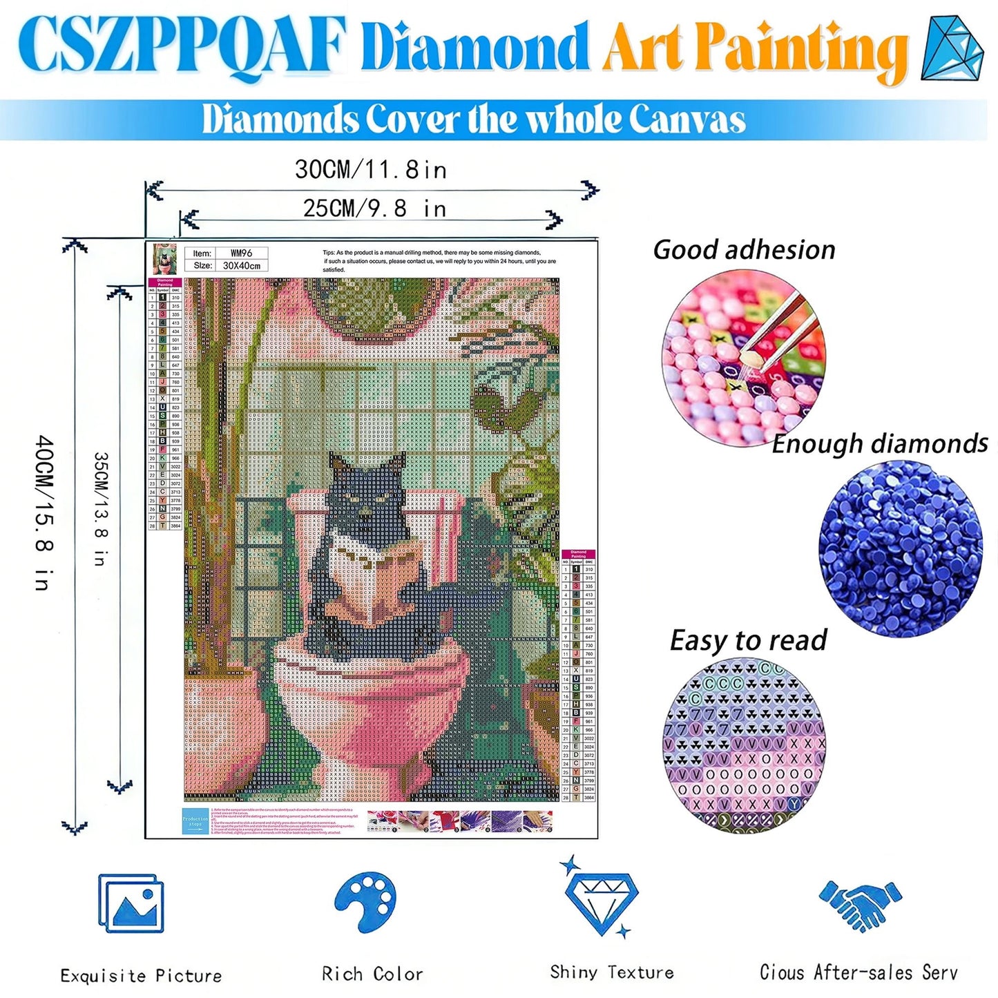 CSZPPQAF Diamond Art Painting Kits for Adults Cat DIY Full Round 5D Diamond Drill Kit 11.8" × 15.8"