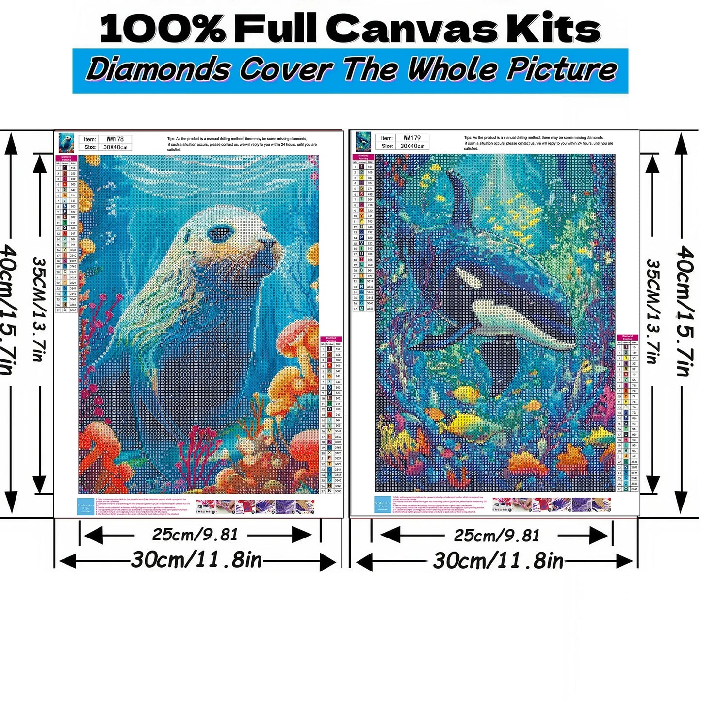 Mosaflare Seals and Orcas Diamond Art Painting Kits,2-Pack Art Craft Kits,Full Round Drill,Home Wall and Relaxing 12"×16"