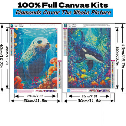 Mosaflare Seals and Orcas Diamond Art Painting Kits,2-Pack Art Craft Kits,Full Round Drill,Home Wall and Relaxing 12"×16"