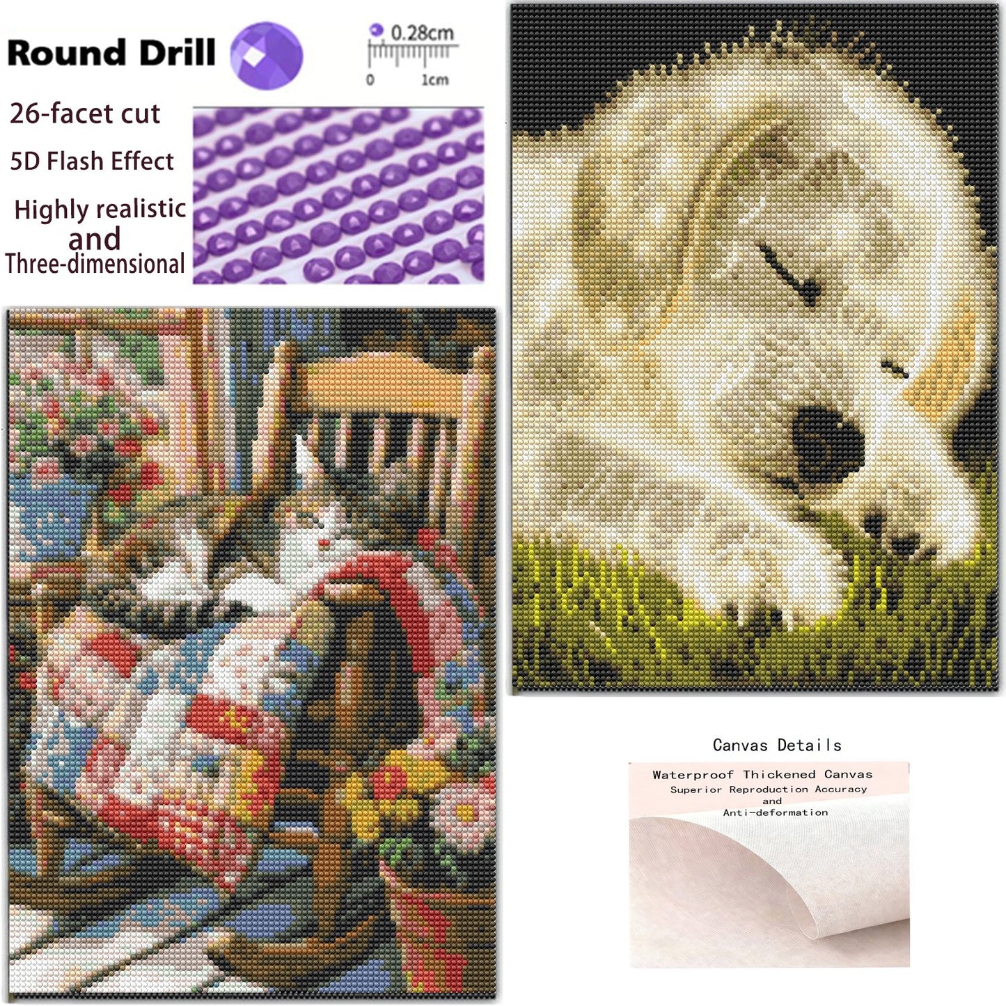 CSZPPQAF 2-Pack Diamond Painting for Adults-Cat and Dog,Full Round Drill Diamond Art Kits, Relaxing Craft & Wall Decor