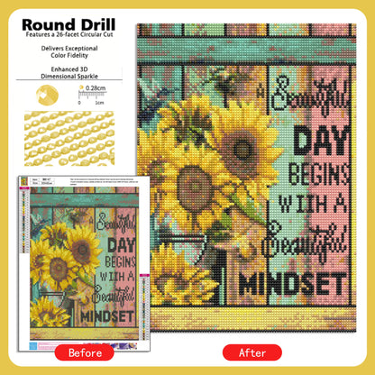 CSZPPQAF Diamond Art Kit,Sunfower Diamond Painting Kits for Beginners,Full Round Drill,Home Wall 11.8"*15.8"