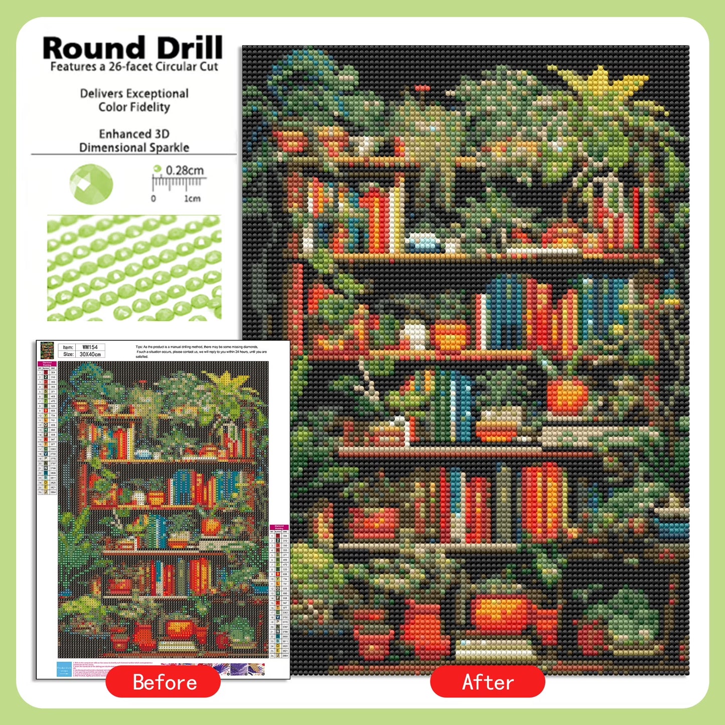 CSZPPQAF Diamond Art Kit,Bookeshelf Tree Diamond Painting Kits for Beginners,Full Round Drill,Home Wall 11.8"*15.8"