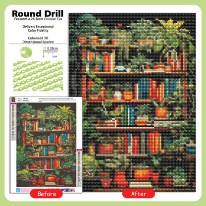 CSZPPQAF Diamond Art Kit,Bookeshelf Tree Diamond Painting Kits for Beginners,Full Round Drill,Home Wall 11.8"*15.8"