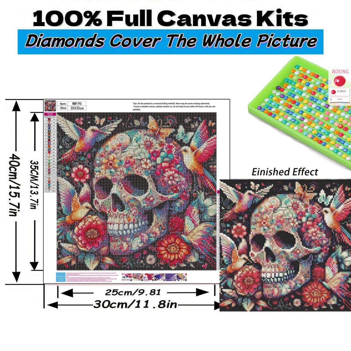 Mosaflare Skull Diamond Painting Kit,DIY Full Drill Diamond Art,Stress Relief Craft Art and Home Decor 14"×14"